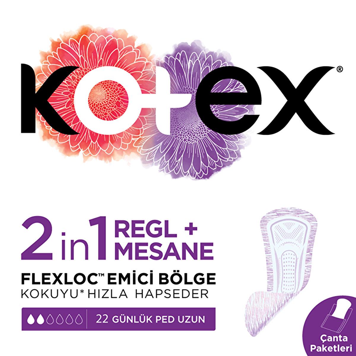 Kotex 2in1 Sanitary Pads - 22 Count - Protection for Menstruation & Bladder Leakage