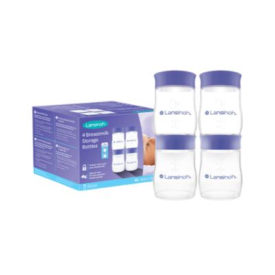 Lansinoh Breast Milk Storage Bottles Set of 4 - BPA Free, Dishwasher Safe, Compatible with Lansinoh Breast Pumps