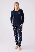 Arnetta Women's Long Sleeve Pajama Set in Navy Blue