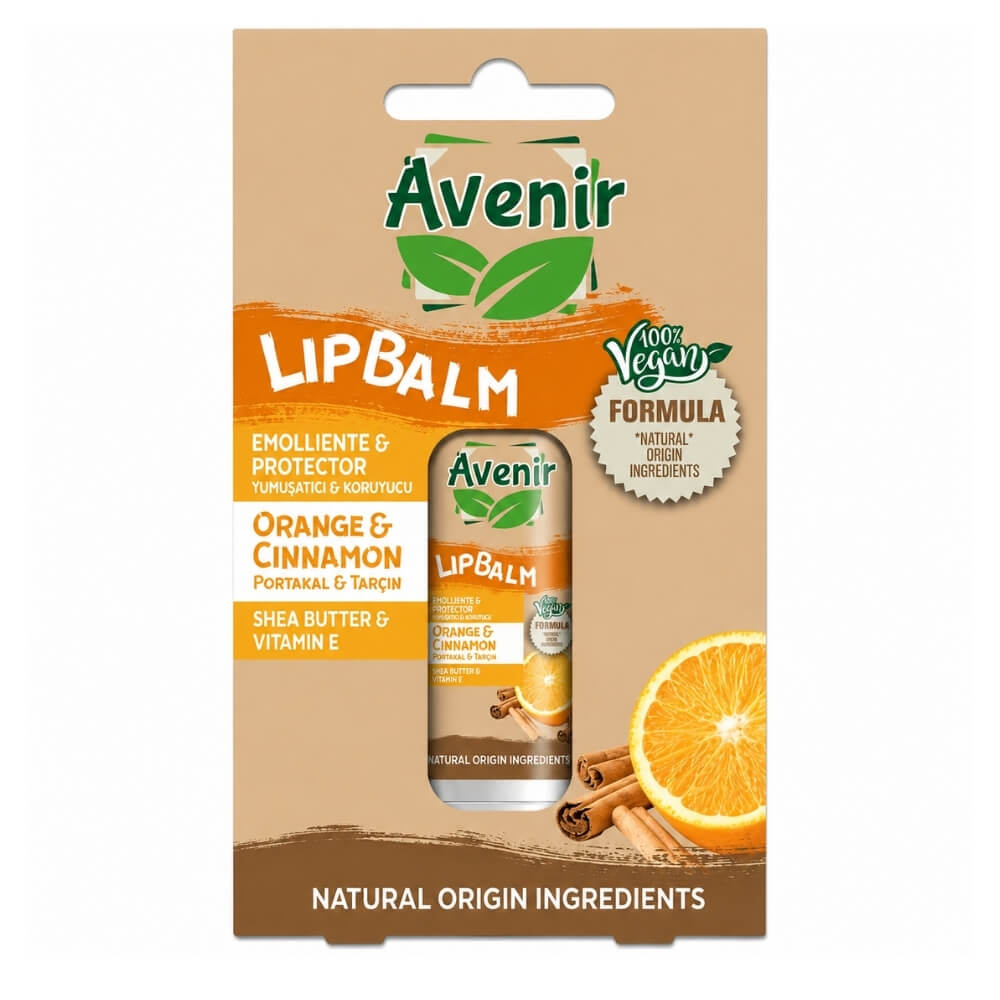 Avenir Vegan Orange & Cinnamon Lip Balm for Dry Lips 5.2g