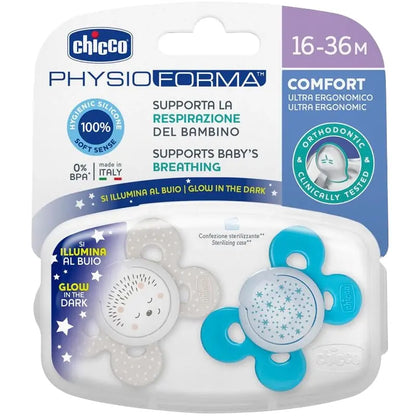 Chicco Physio Forma Comfort Silicone Pacifier for Boys 16-36M 2-Pack
