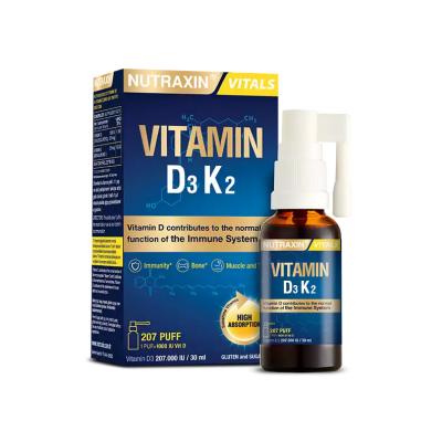Nutraxin Vitamin D3K2 Supplement Spray - 1000 IU Vitamin D3 & 25 mcg Vitamin K2 per Spray, Allergen-Free, Bone Health Support, 30ml