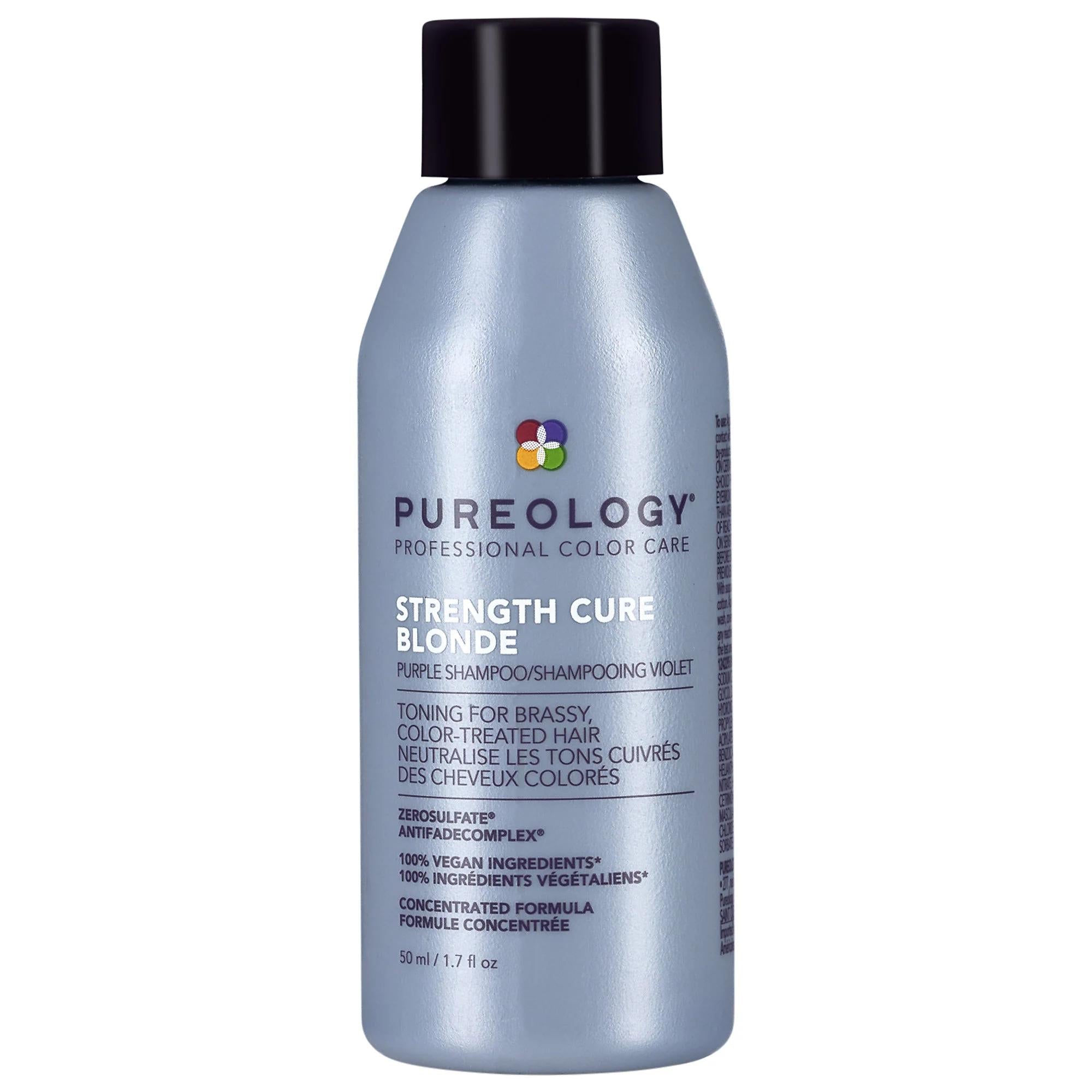 Mini Strength Cure Blonde Purple Shampoo - Sulfate-Free, Toning, and Strengthening for Brassy, Damaged Hair
