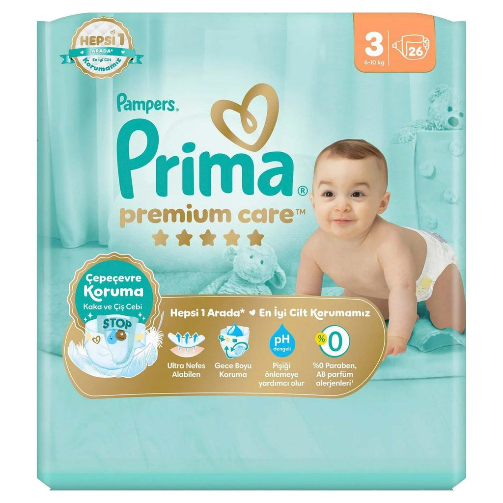 Prima Premium Care Size 3 Diapers for Soft Comfort 26 Count