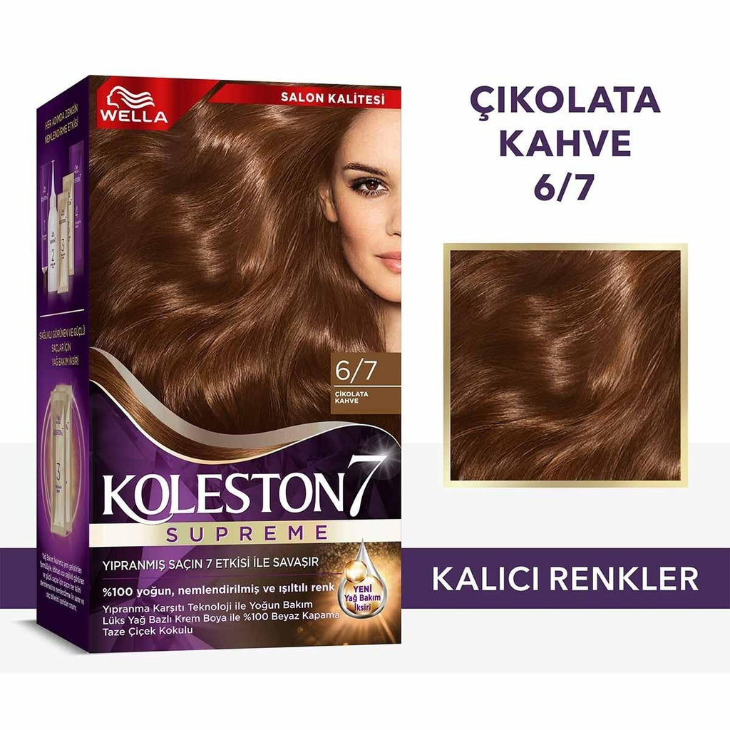 Wella Koleston Supreme Chocolate Brown Hair Dye 6/7 - Intense Color, Gray Coverage & Oil Treatment for Moisturized Hair