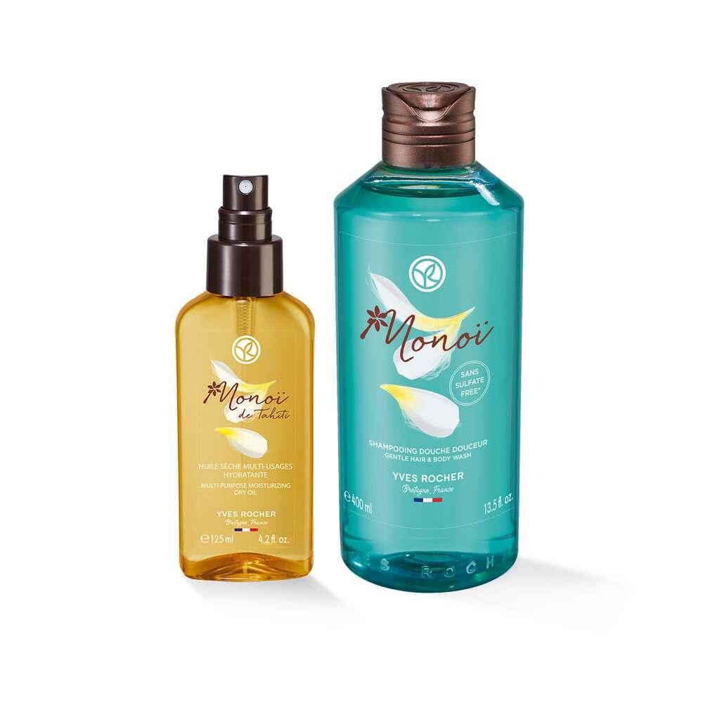 Monoi Body Care Set - Hydrating Shampoo and Bronzing Oil for Nourished Skin and Hair