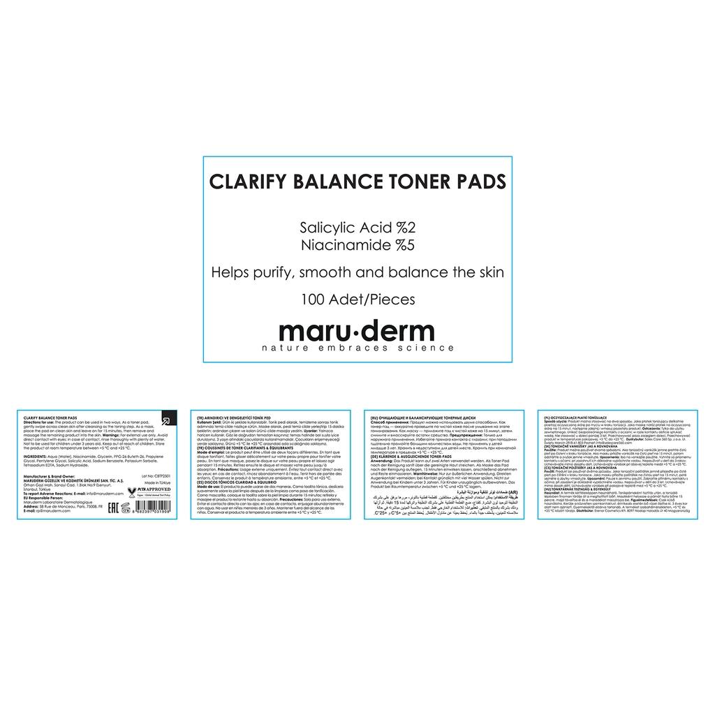 Maruderm Clarify & Balance Toner Pads for Clear Skin 100 ct