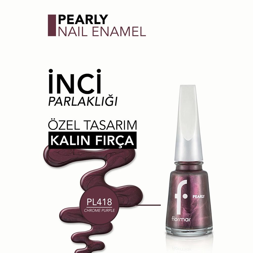Flormar Pearly Chrome Purple Shimmer Nail Polish PL418 11ml