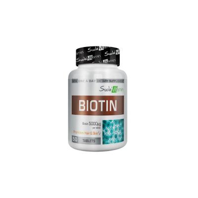 Suda Vitamin Biotin 5000 mcg Dietary Supplement - 50 Tablets for Healthy Skin, Hair & Nails