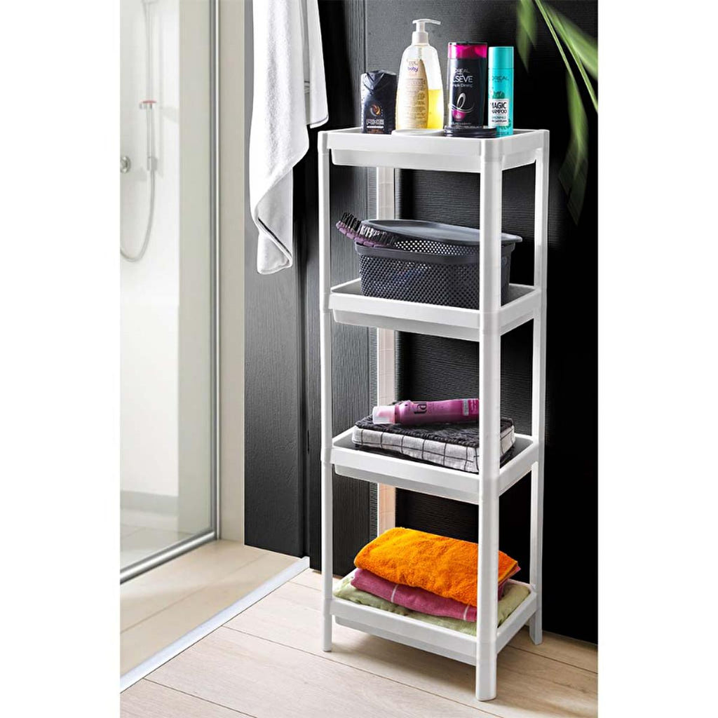 Decobella 4-Tier Bathroom Storage Rack - Maximize Space, Easy Install, Durable Plastic