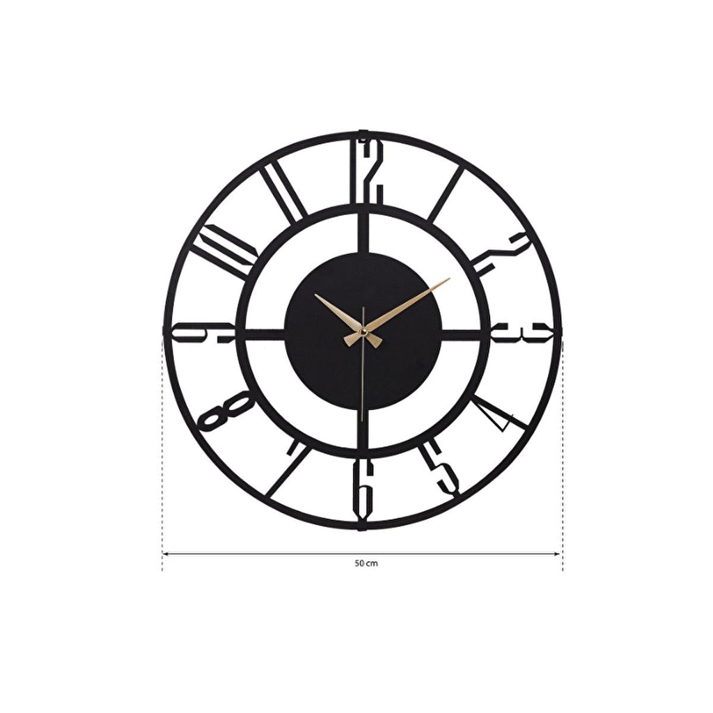 Muyika 50cm Metal Black Wall Clock - Silent Sweep Mechanism, Modern Decor