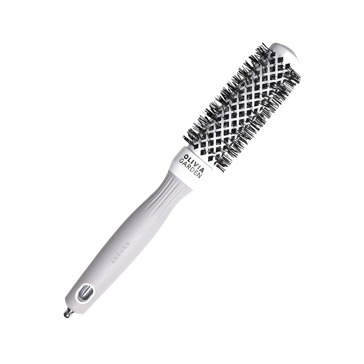 Olivia Garden Expert Blowout Shine Hair Brush - Professional Blowout Brush for Shine Enhancement & Detangling - White & Grey, 25 Bristles