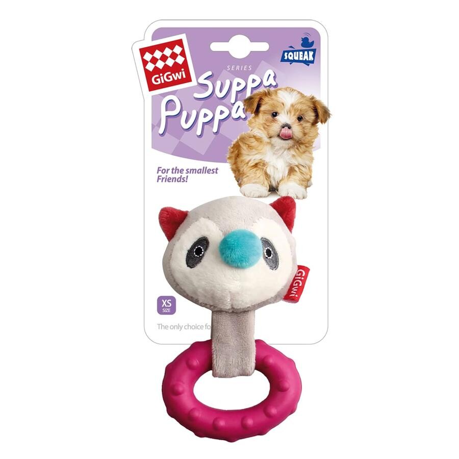 Gigwi Raccoon Plush Squeaky Dog Toy with Teething Ring 20cm