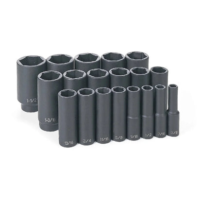 Grey Pneumatic 1319D 1/2" Drive 19-Piece Deep Length Fractional Master Impact Socket Set (3/8" - 1-1/2")