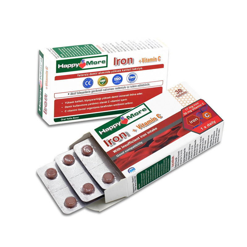 Happymore Iron & Vitamin C Daily Supplement 30 Tablets