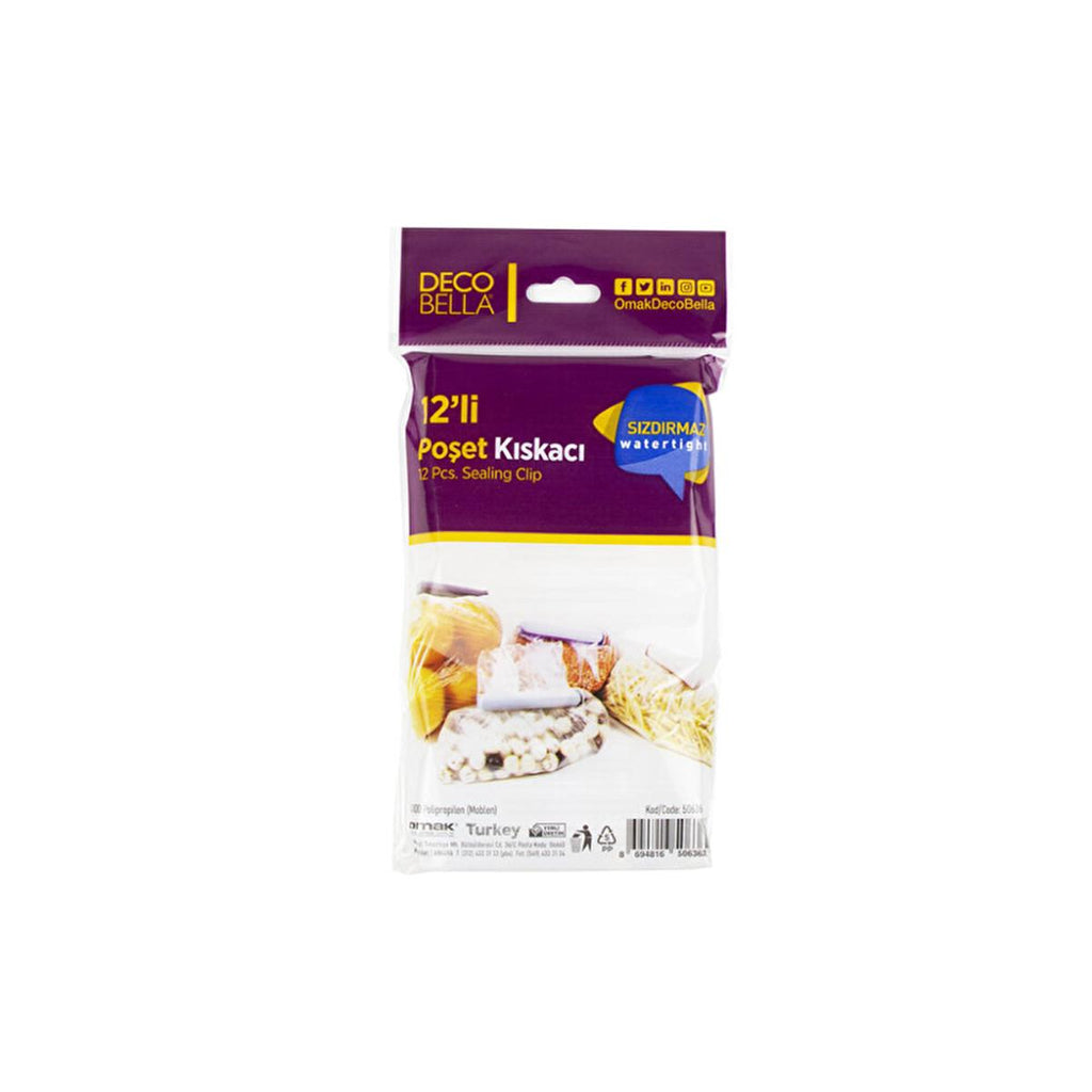 Decobella BPA-Free Plastic Bag Clips for Kitchen Storage - 12 Pack, High-Quality Polypropylene, Easy to Use, Prevents Spillage