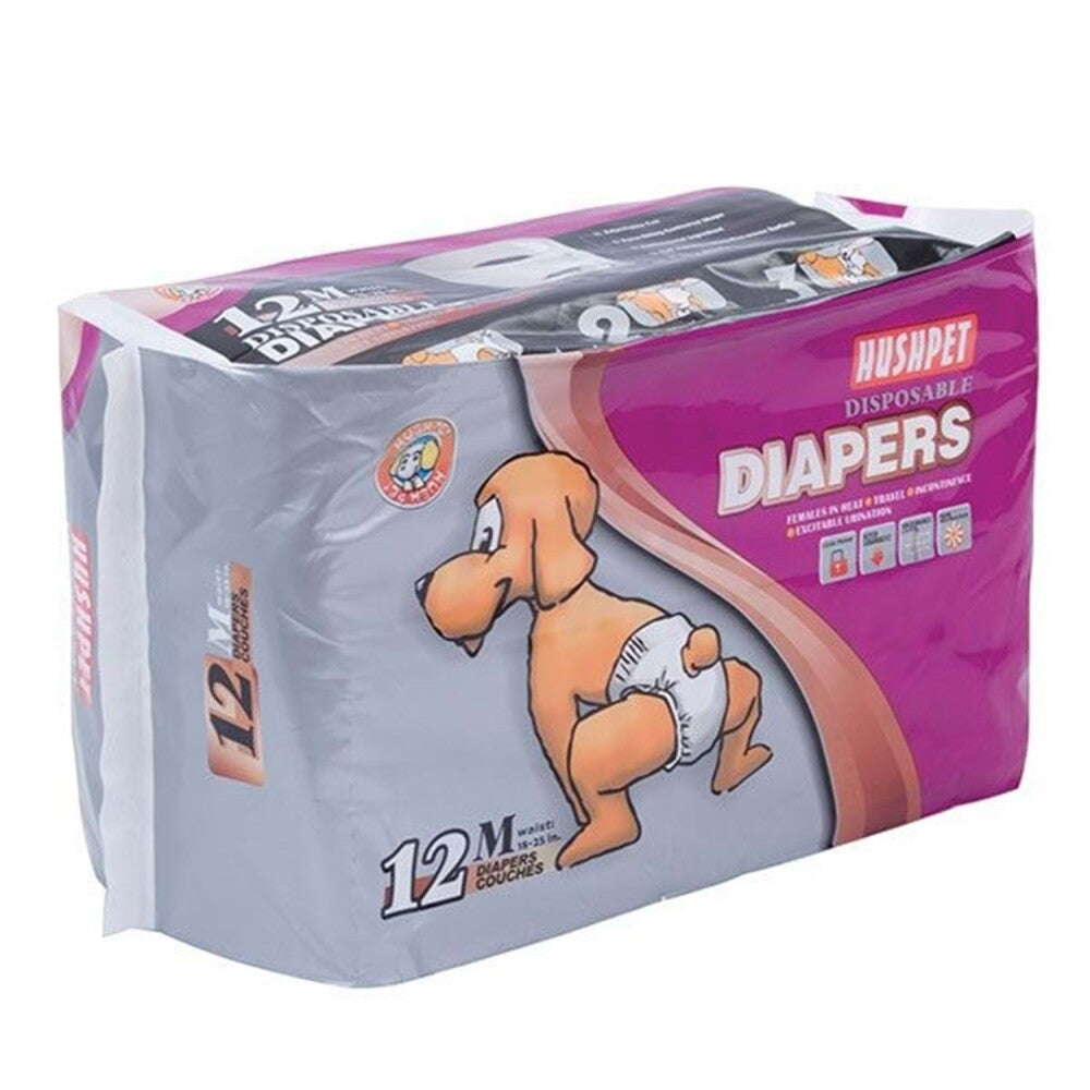 Hushpet Dog Training Diapers M Absorbent Protection 12-Pack