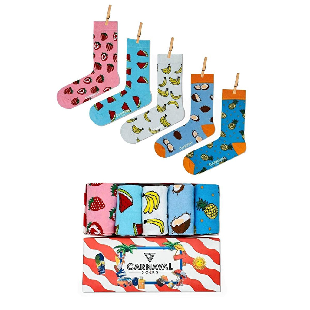 Carnaval Fruit-Themed Socks 5-Pack - Soft, Comfortable, and Stretchy Casual Socks for Everyday Wear