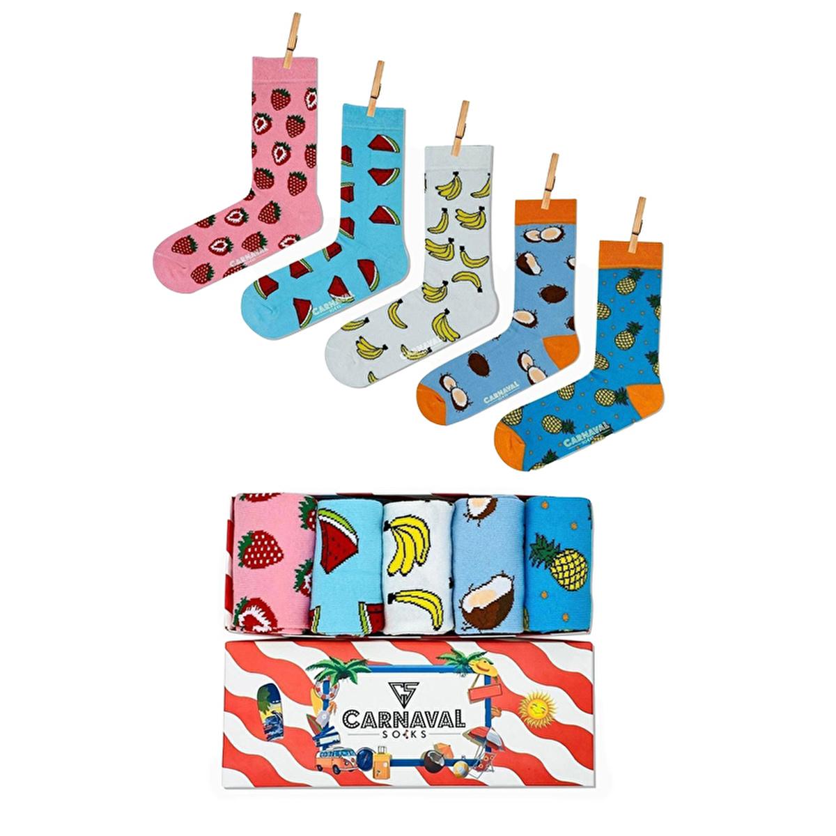 Carnaval Fruit-Themed Socks 5-Pack - Soft, Comfortable, and Stretchy Casual Socks for Everyday Wear