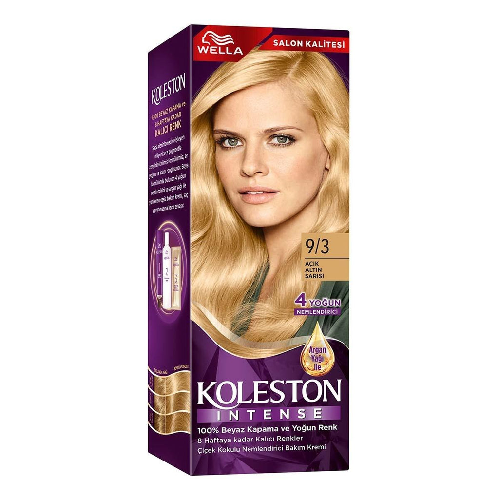 Wella Koleston Intense 9/3: Light Golden Blonde Hair Dye - 100% Gray Coverage, Argan Oil, and Long-Lasting Color