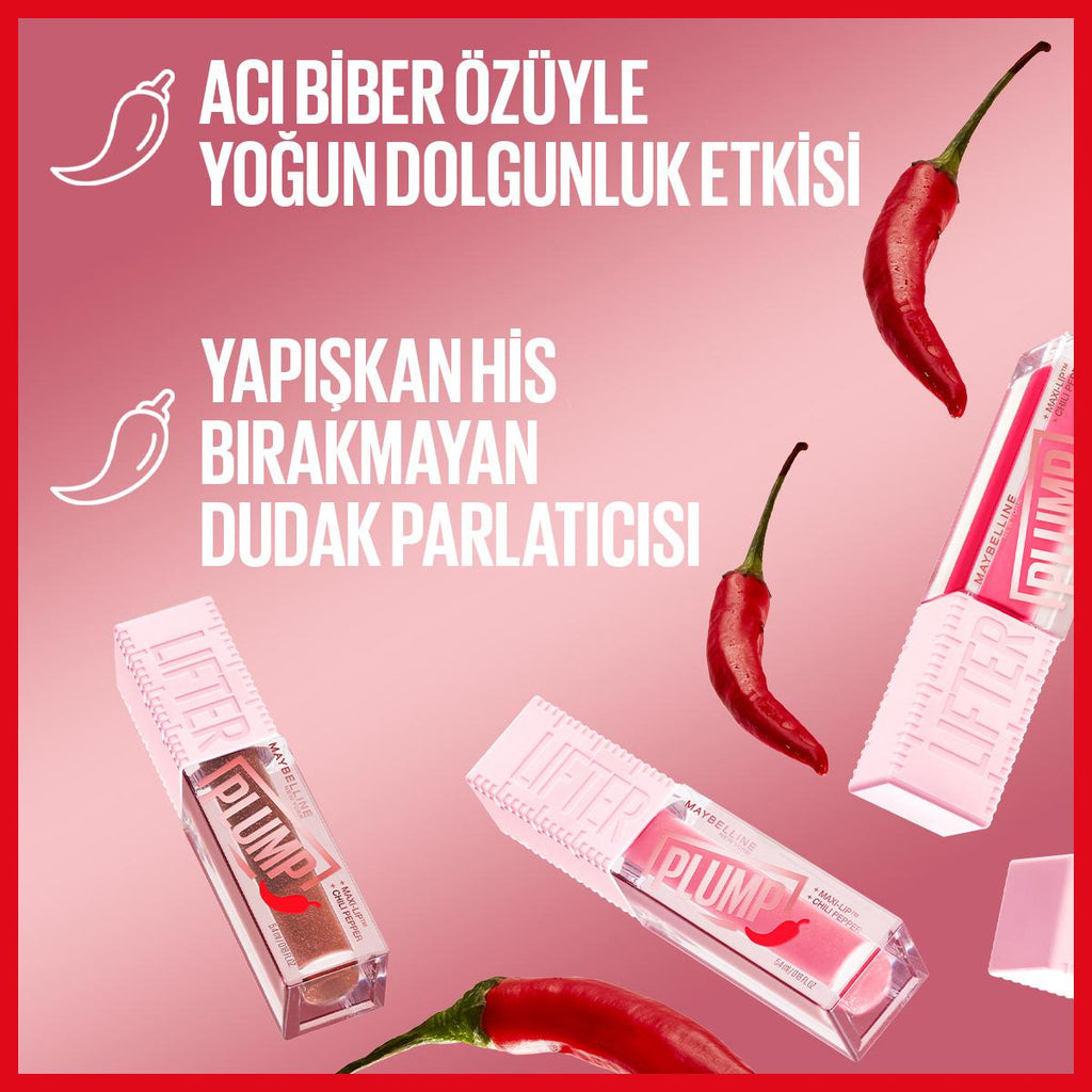 Maybelline New York Lifter Plump Lip Gloss - Instantly 30% Fuller Lips, Non-Sticky, Long-Lasting Plumping Effect
