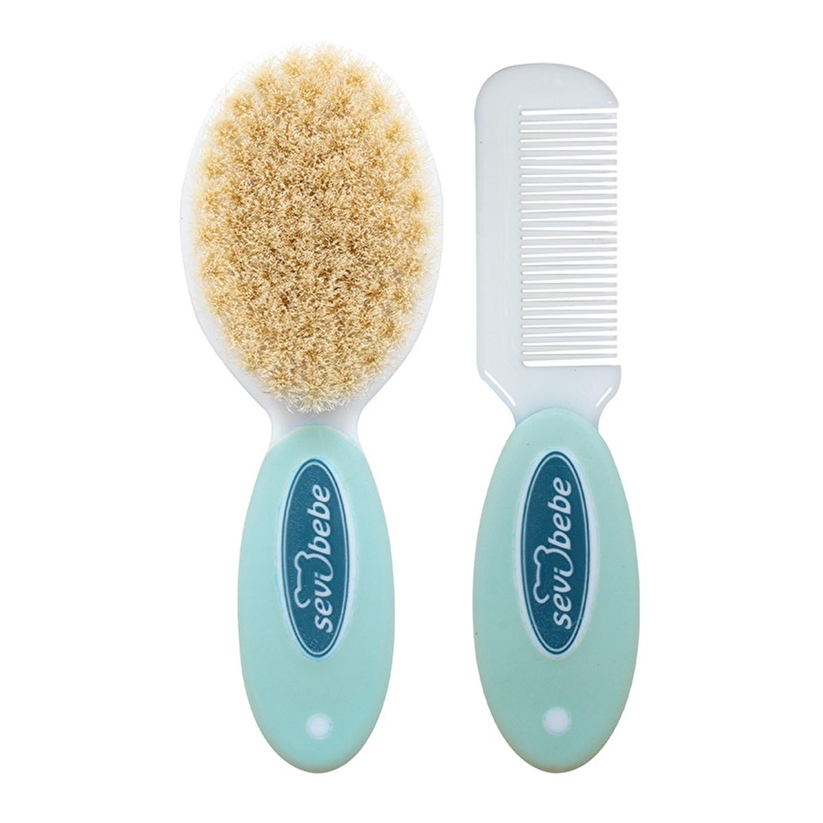 Sevi Bebe Baby Hair Brush and Comb Set - Natural Bristle, Gentle Grooming for Newborns