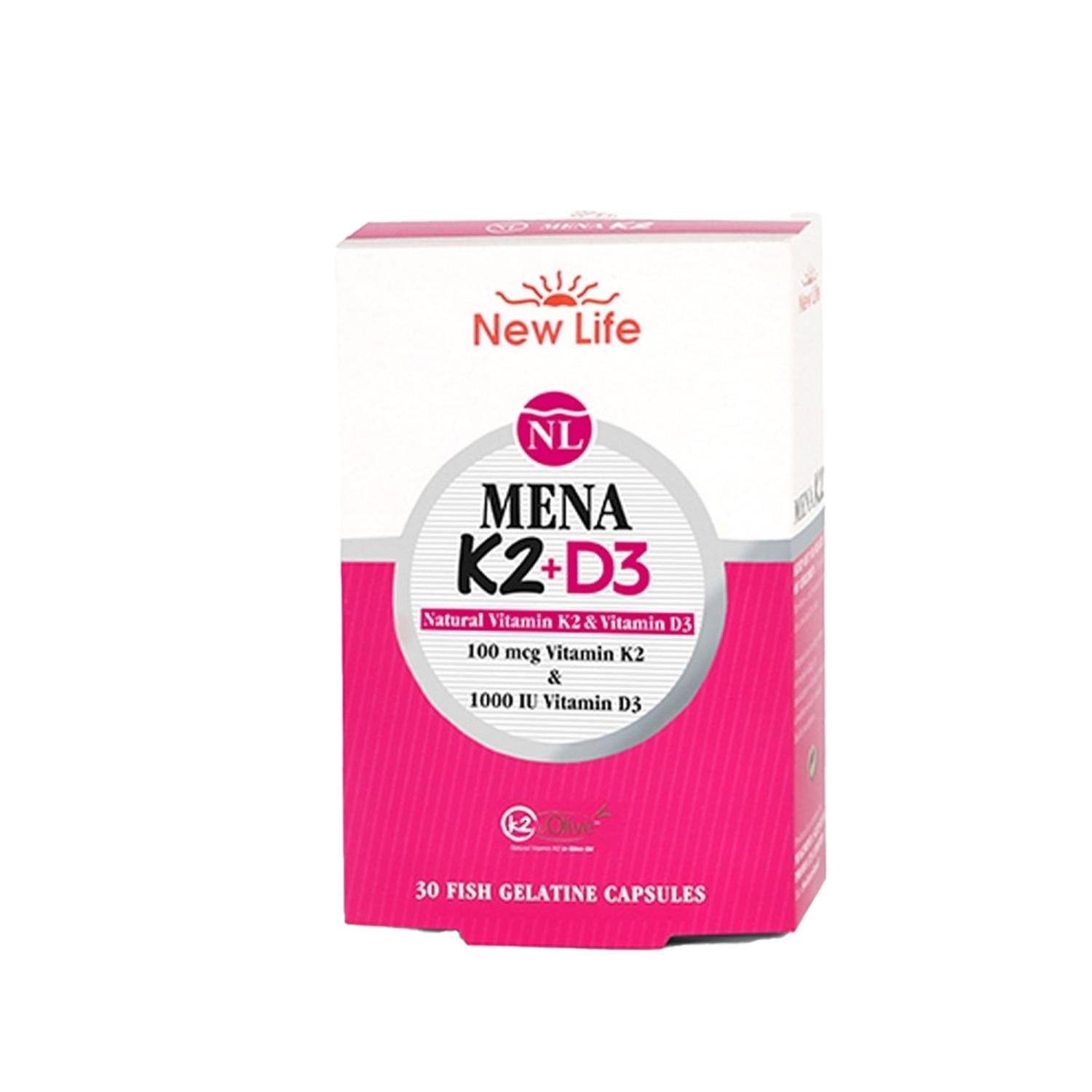 New Life K2+D3 Vitamin Supplement: Supports Bone Health & Immunity - Vitamin K2 Menaquinone & Vitamin D3 Capsules