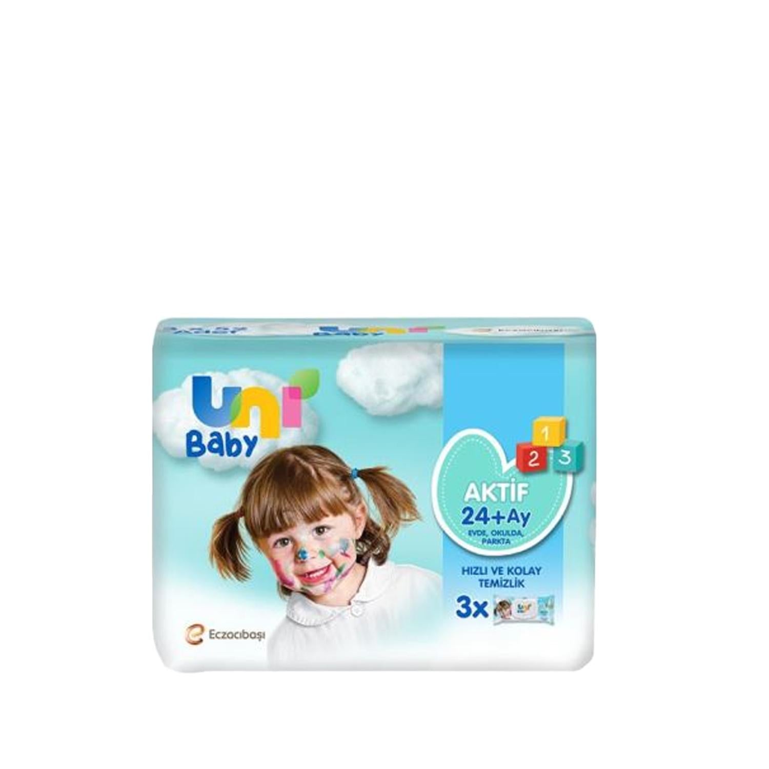 Uni Baby Aktif Baby Wipes - 3 Pack Set, 156 Sheets - Gentle & Effective Cleaning for Babies
