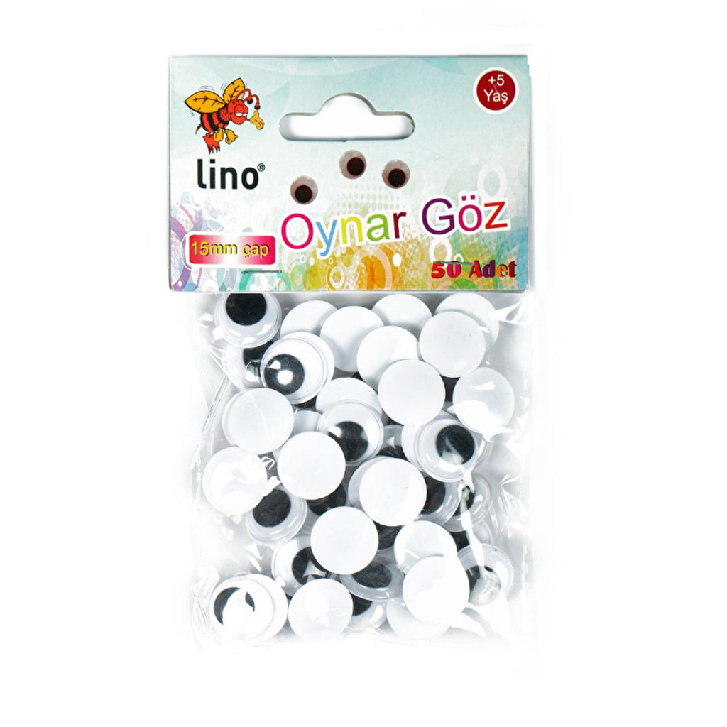 Lino Oynar 15 mm Craft Eyes - Black & White, 50-Pack for Sewing & DIY Projects