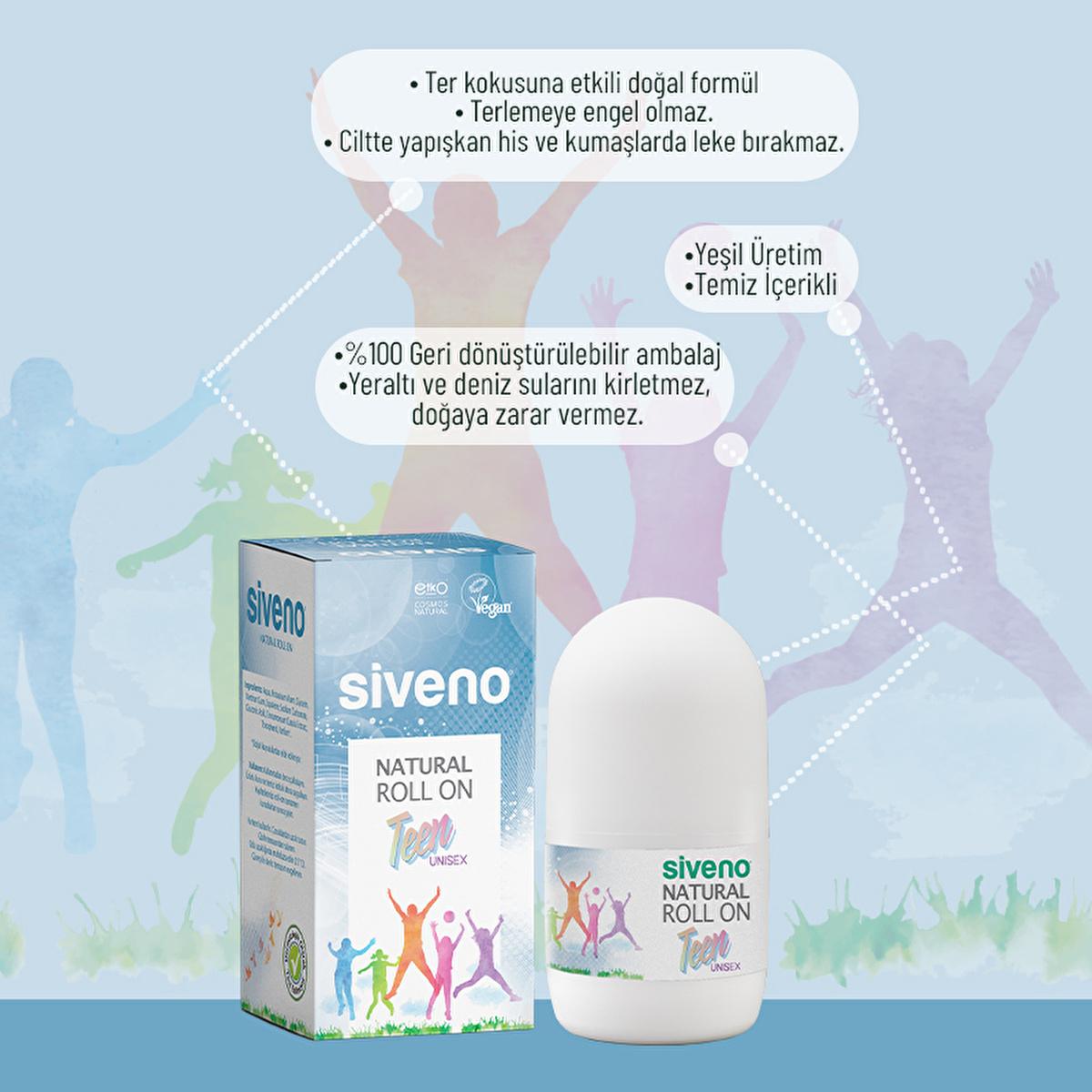 Siveno Natural Teen Unisex Roll On Deodorant - 50ml, Non-Irritating, Potassium Alum, Sensitive Skin Friendly