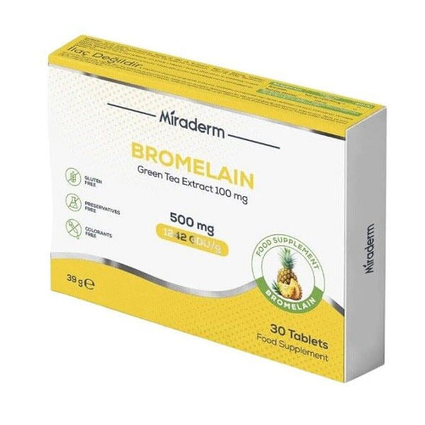 Miraderm Bromelain 500 mg Dietary Supplement 30 Tablets