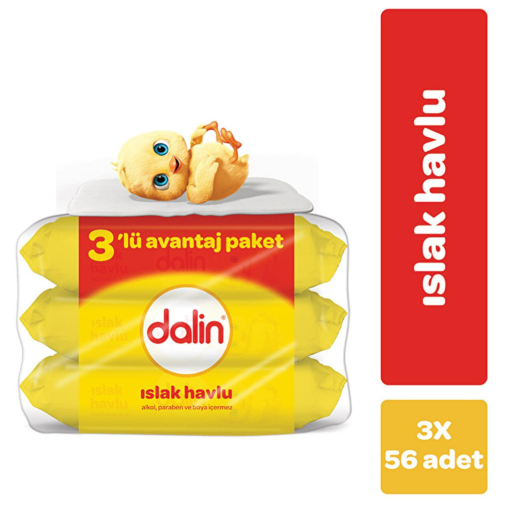 Dalin Klasik Baby Wet Wipes - Hypoallergenic & Dermatologically Tested, Soft & Gentle on Skin, 3x56 Count