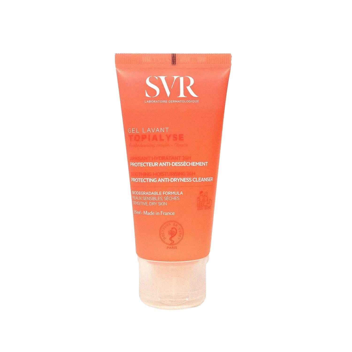 SVR Topialyse Face Wash Gel - Gentle Facial Cleanser for Sensitive Skin - 55ml Portable Size