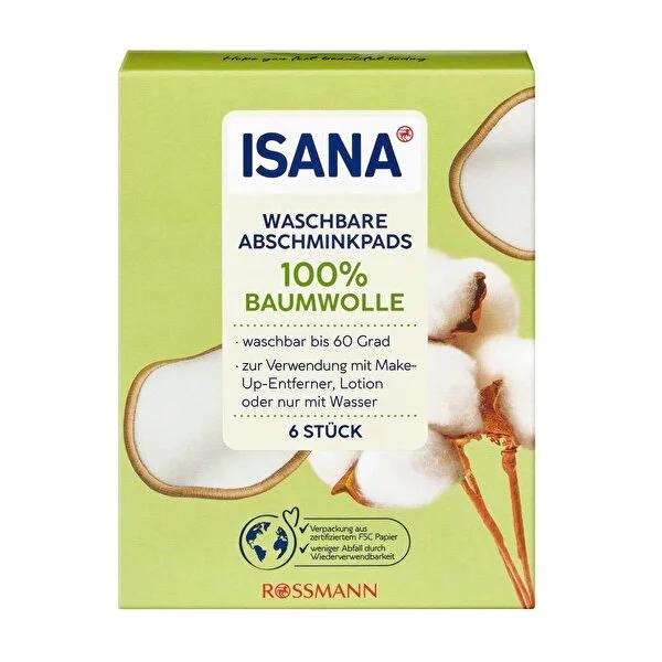 Isana Reusable Cotton Pads - Eco-Friendly Skincare, Gentle Makeup Remover, Washable Cotton Disks (6-Pack)