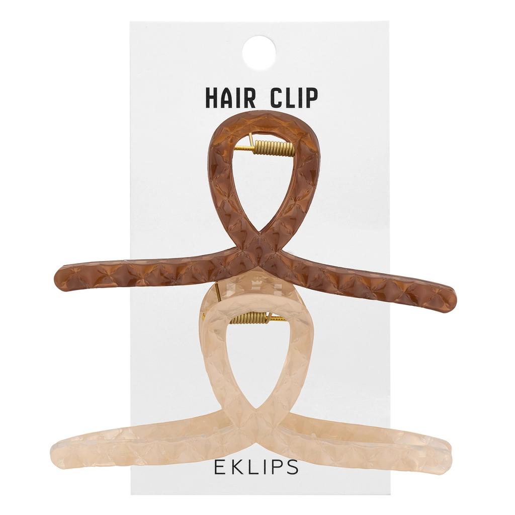 Eklips Frosted Bow Hair Clips Matte Brown & Beige 2 Pack