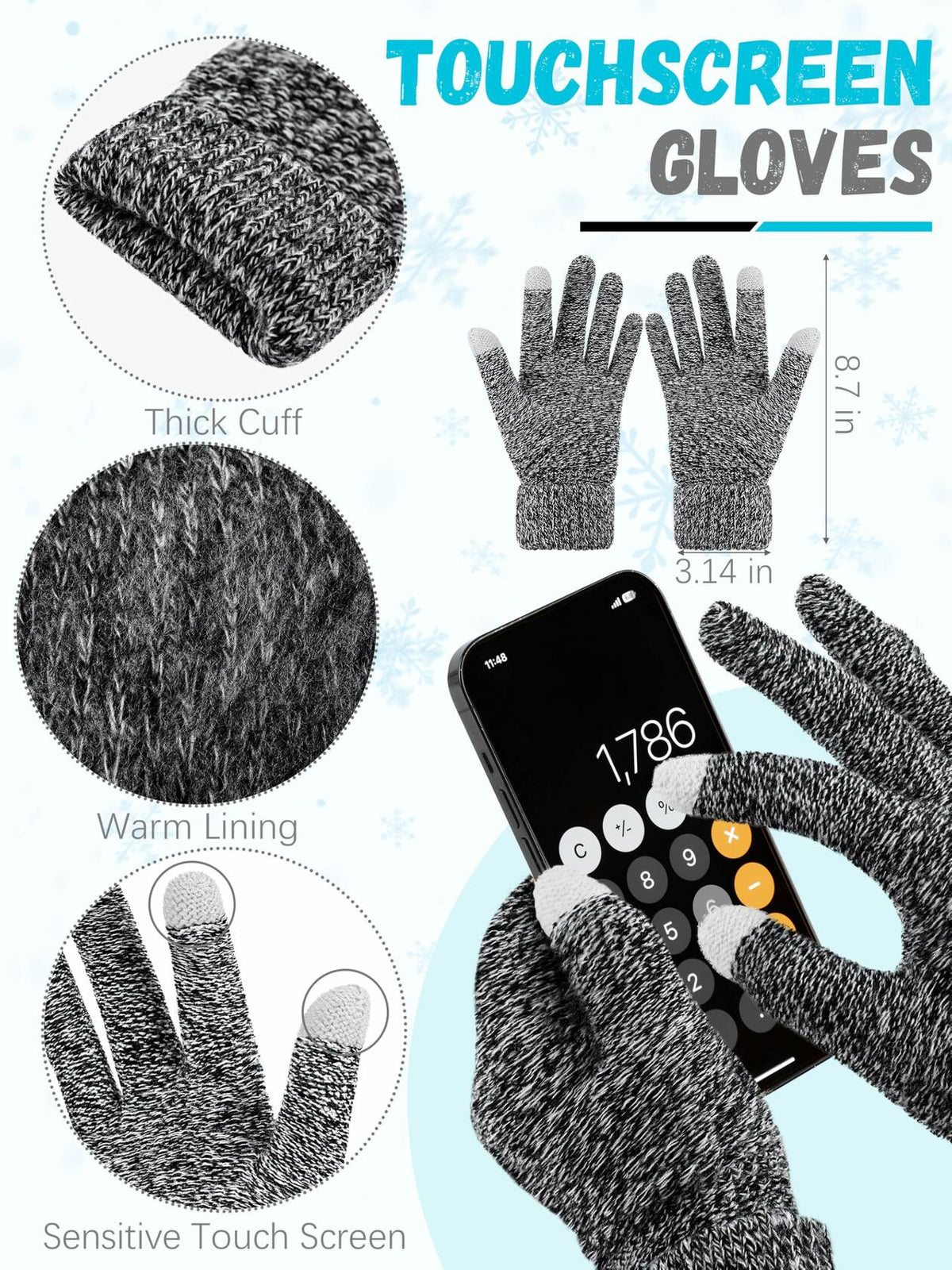 Warm Fleece Hat, Gloves & Scarf Set - Touchscreen Compatible, Unisex 3PCS
