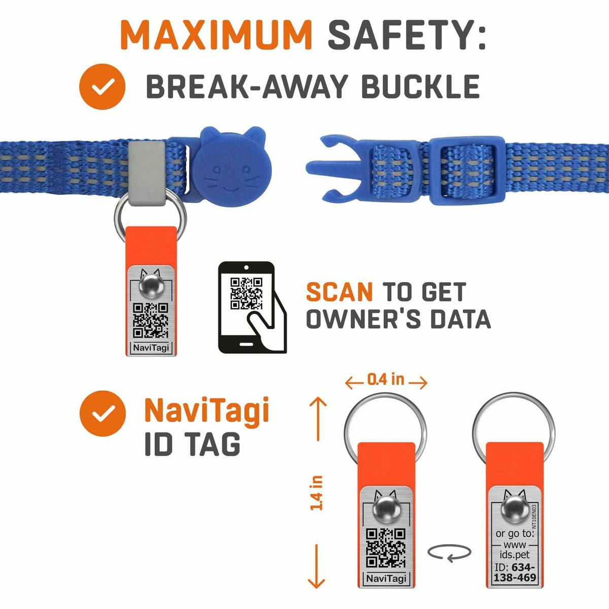 NaviTagi Cat Breakaway Reflective Soft Collar XS Red Adjustable Bell New