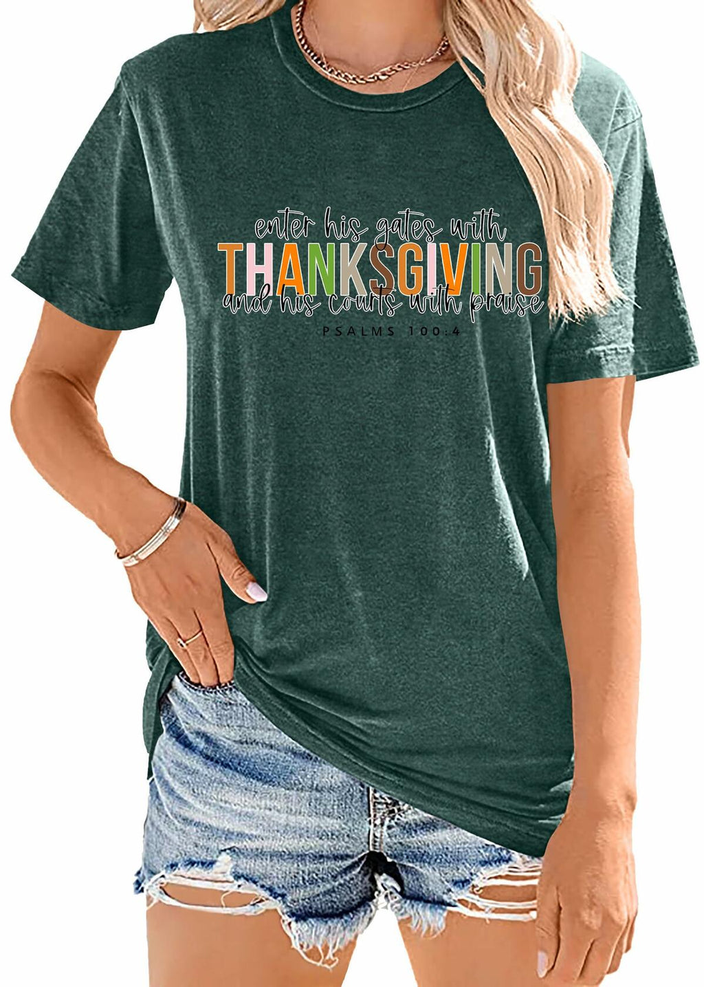 ELDPS Women's Thanksgiving Shirt Casual Fall Top Thankful Tee - Medium