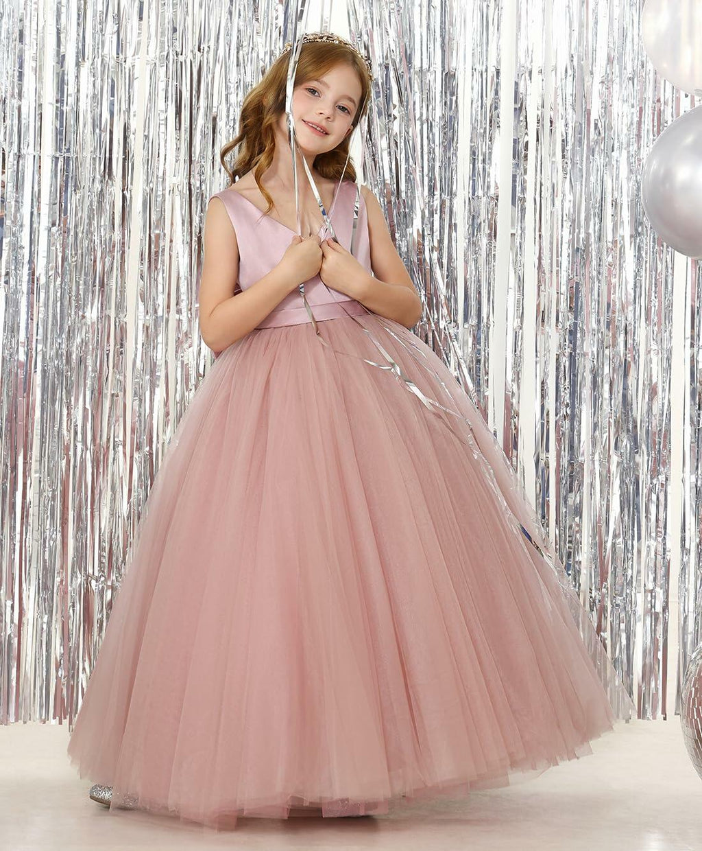JISISANG White Satin Tulle Bow-Knot Flower Girl Dress Size 04