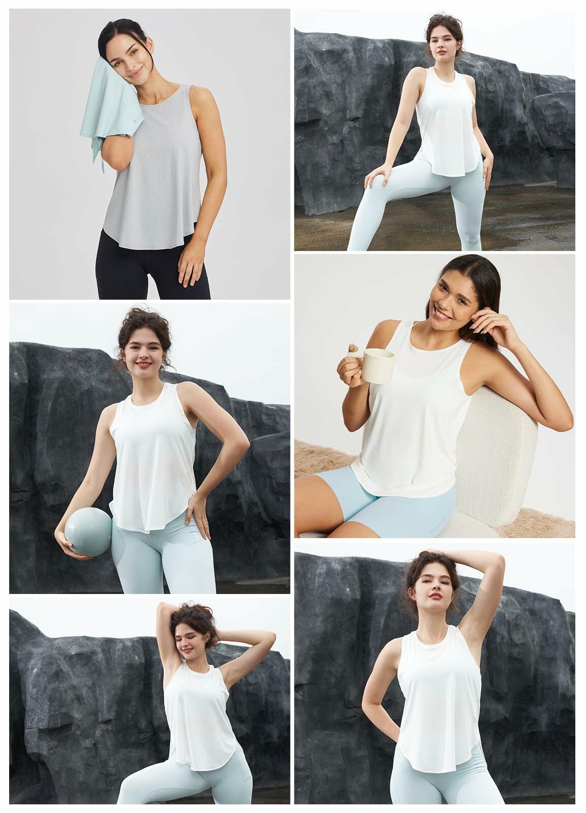 baleaf Women's Sleeveless Workout Yoga Tank Top White Size L Loose Fit