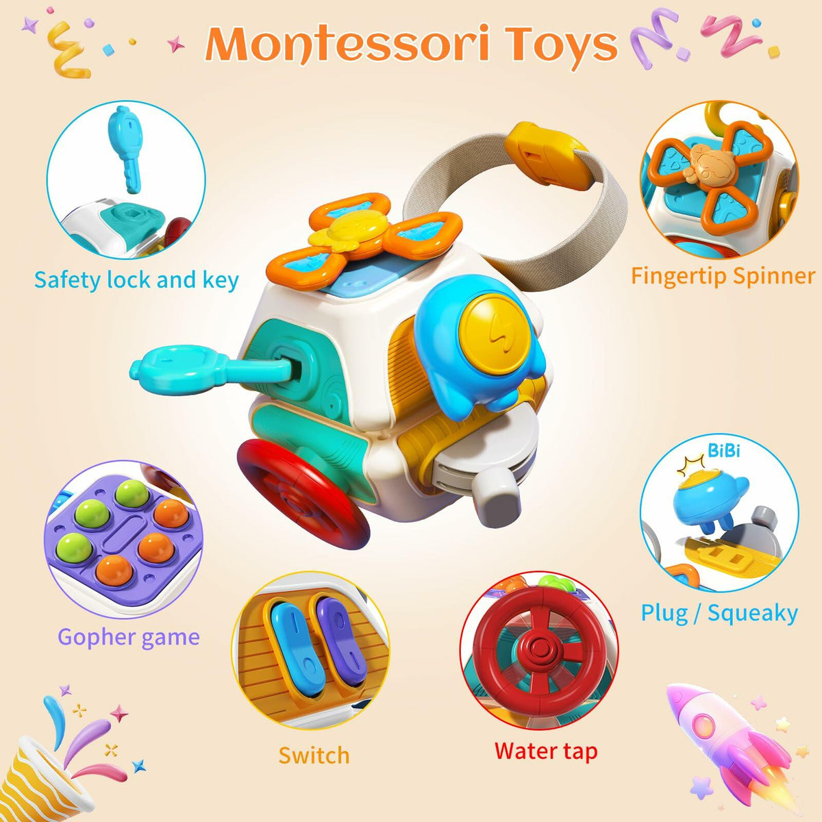 Montessori Busy Cube Sensory Toddler Toy Educational Activity Age 2-4