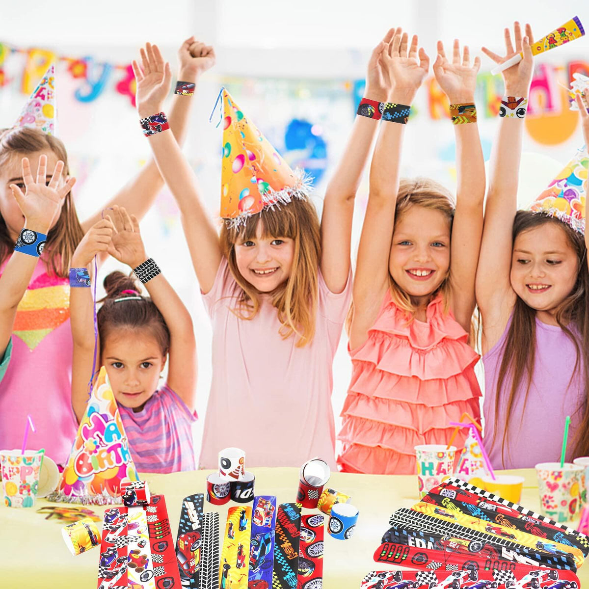 Acehome 48 PCS Kids Slap Bands Wristbands Bulk Vinyl Rolls Car