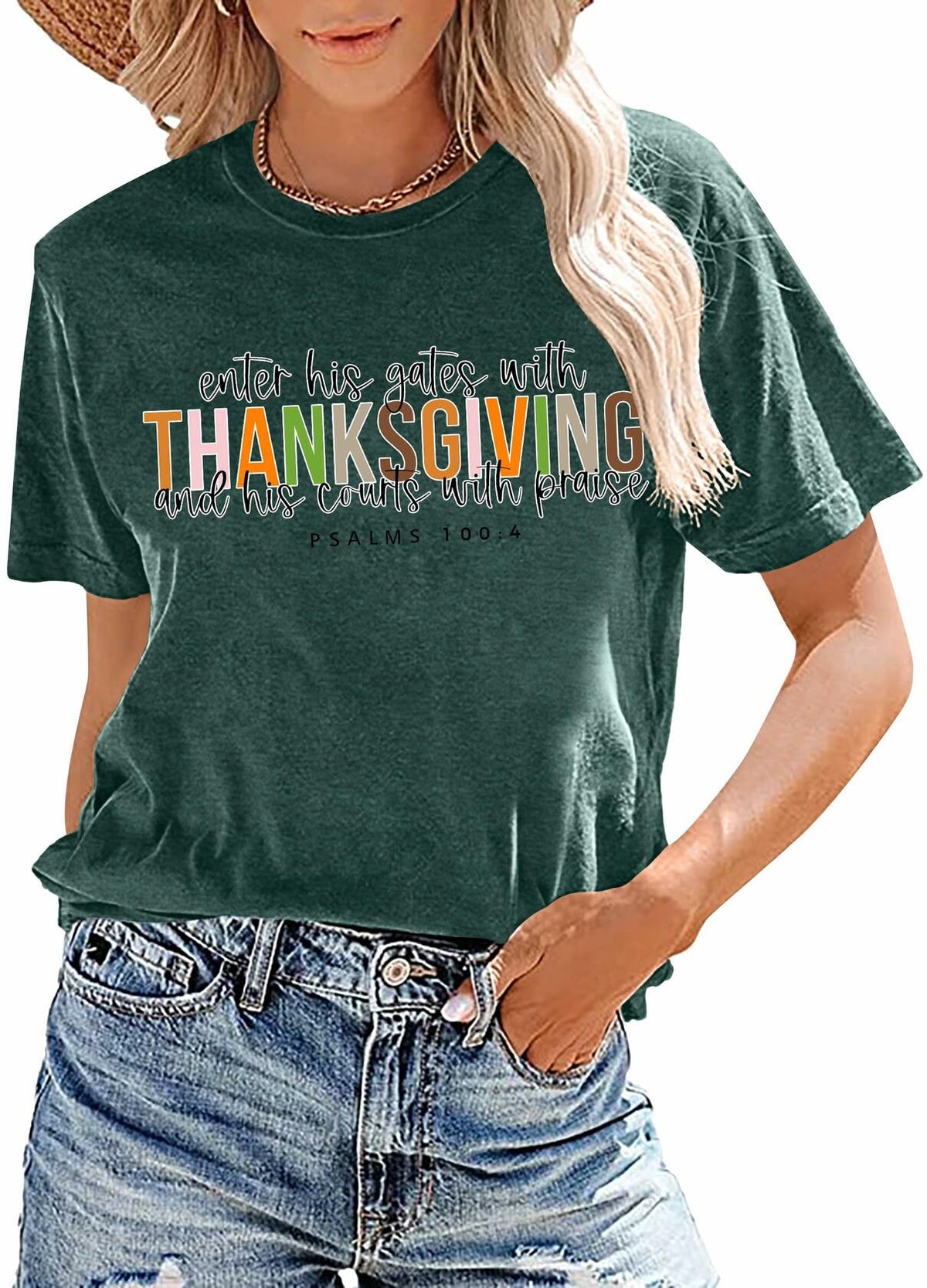 ELDPS Thanksgiving Women Casual Fall Thankful Shirt Size L