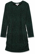 Speechless Girls' Long Sleeve Glitter Knit Ruched Party Dress, Hunter, 7