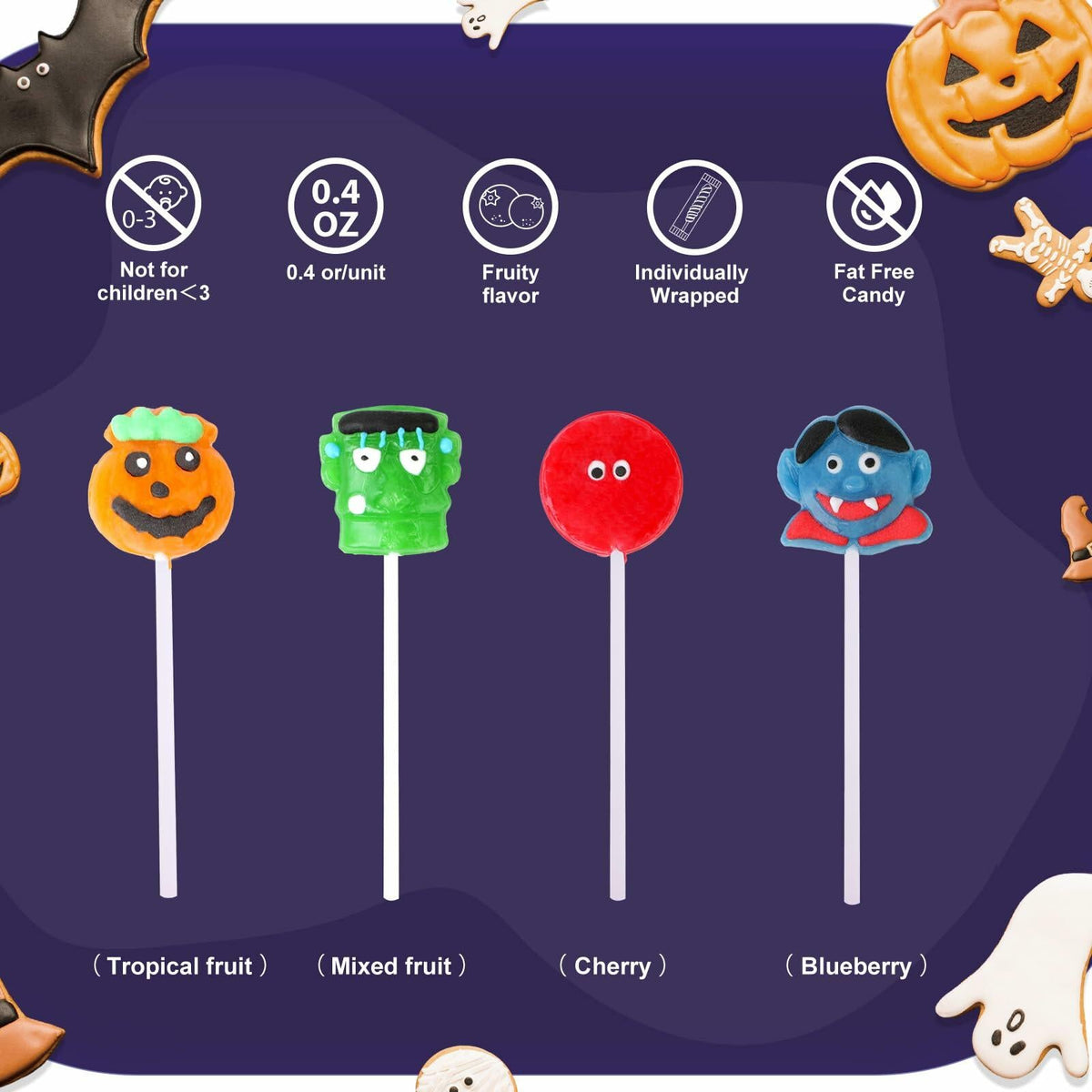 BestBy08/26 Halloween Pumpkin Lollipop Candy Individually Wrapped 12 Pack