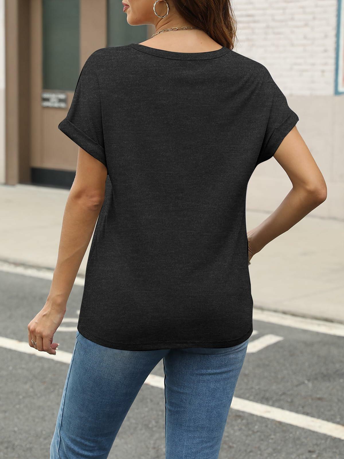 Women Book Lovers Graphic Tee V Neck Short Sleeve Dark Gray Size XL