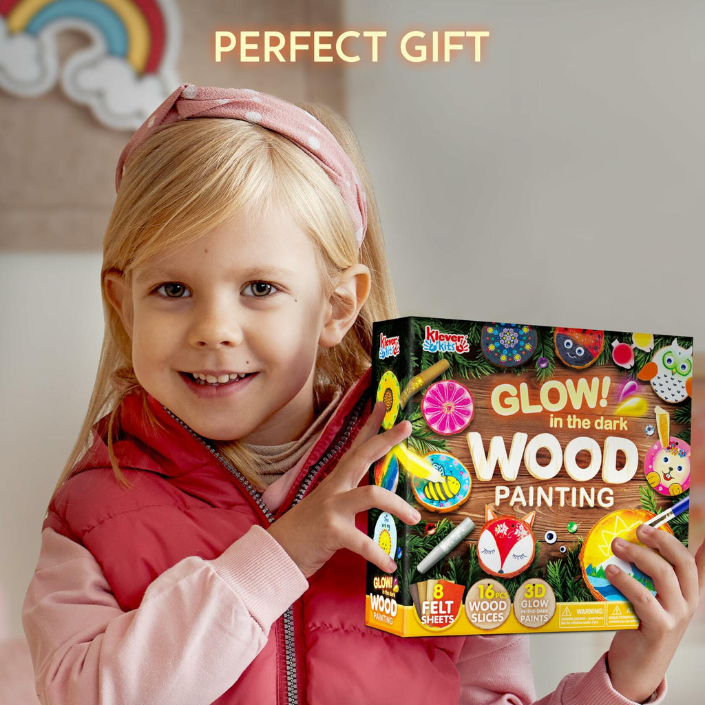 Klever Kits Wooden Glow in The Dark Painting Craft Kit for Kids Ages 6-12