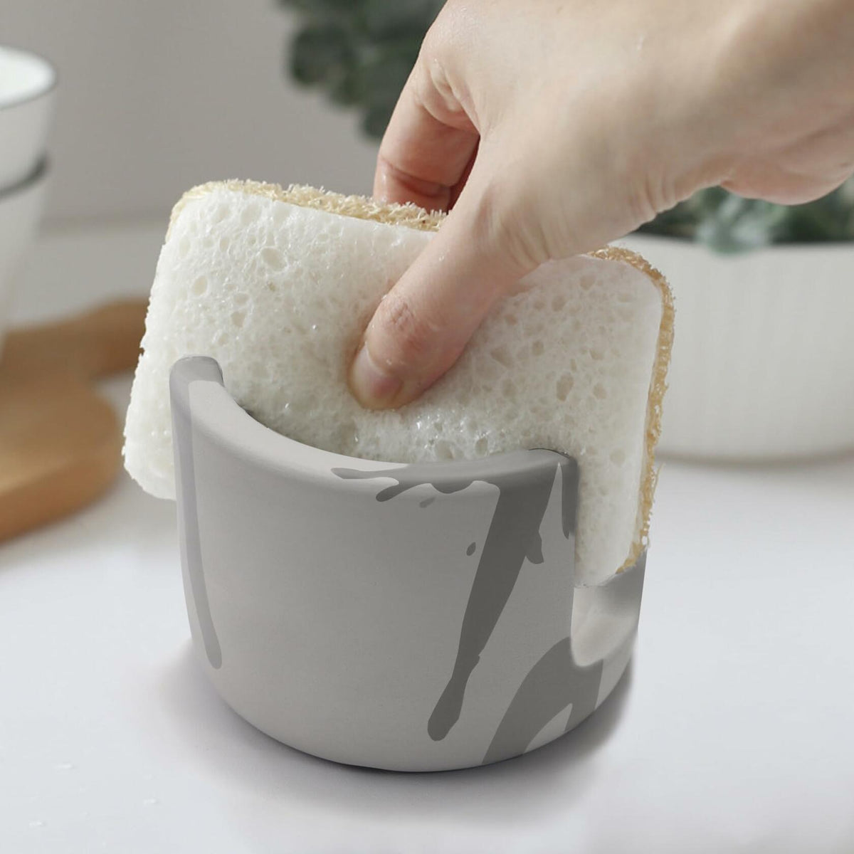 Coengwui Diatomite Sponge Holder Kitchen Sink Caddy Grey 2.56in Quick Dry