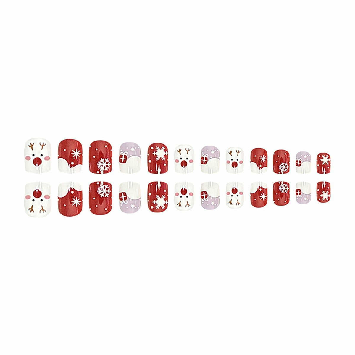 24 Pcs Christmas Press On Nails Short Square Red Acrylic False Nails