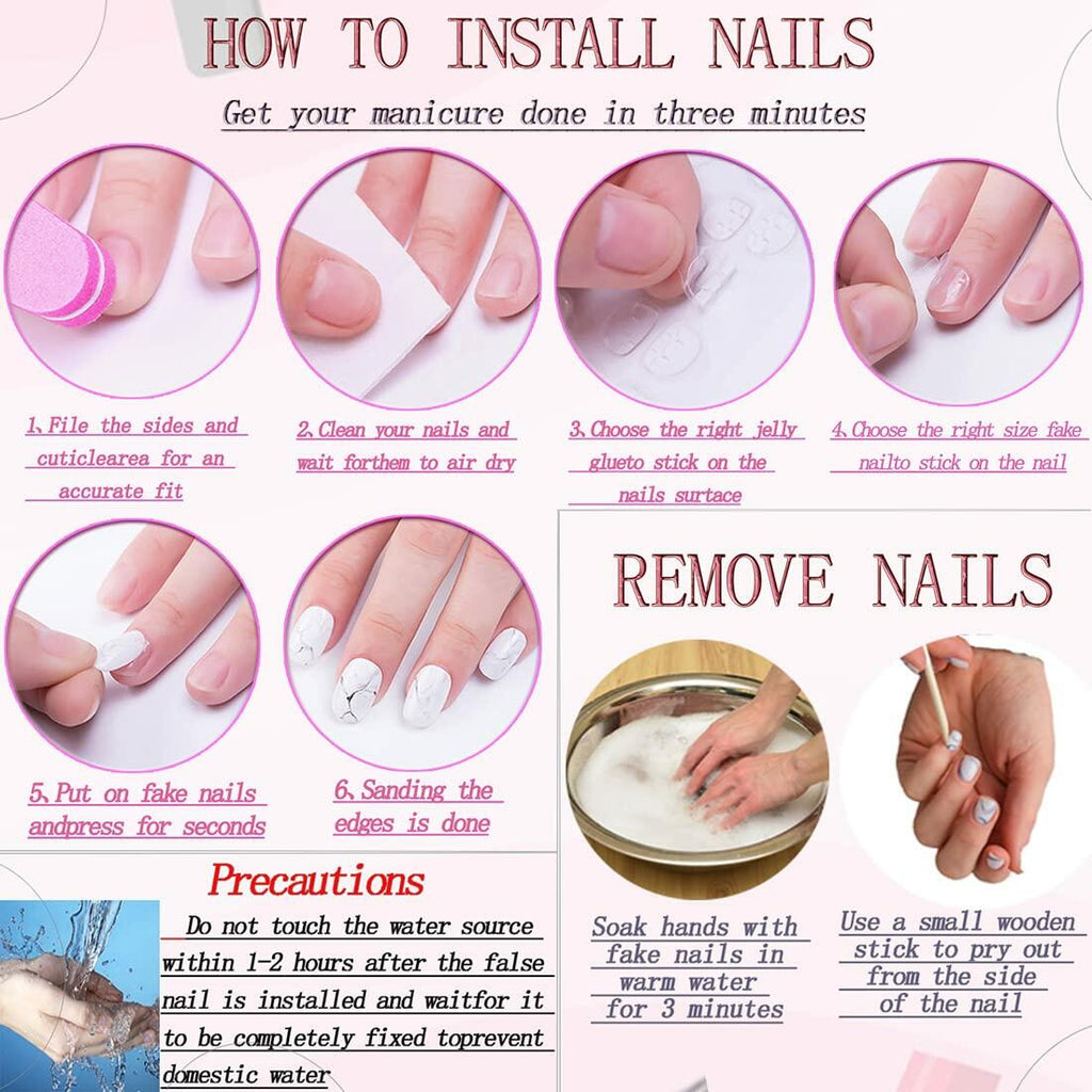 RUOKEXIN Pink Press On Nails Medium Almond French White Tip Glitter Leaves